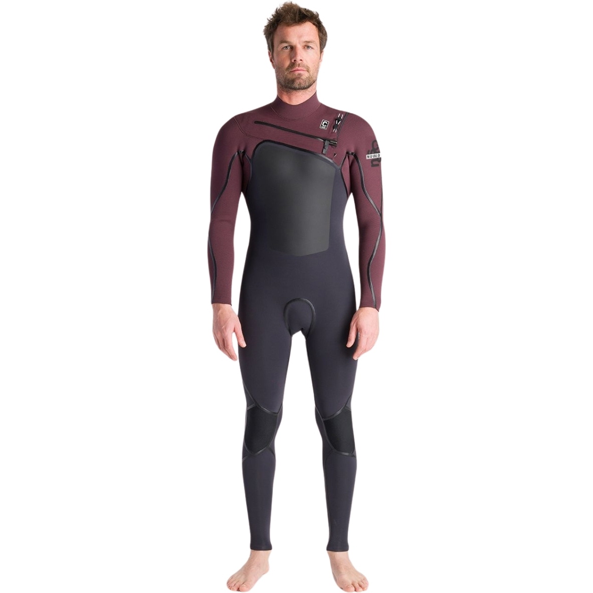 2025 C-Skins Mens NuWave Wired 4/3mm Chest Zip Wetsuit C-NWI43MCZ - Meteor / Rust x / White
